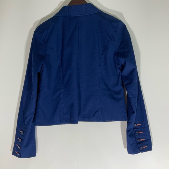 Tulle Blazer Button Up V-Neck Styling Long Sleeve Pockets Blue Pockets Size SM - Picture 12 of 14